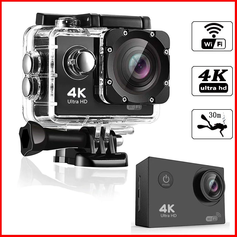 Cámara de Acción Ultra HD 4K WiFi, pantalla de 2,0 pulgadas, 140D, subacuática, 30M, impermeable, Pro, casco, cámaras de grabación de vídeo, cámara de acción y deportes| - AliExpress