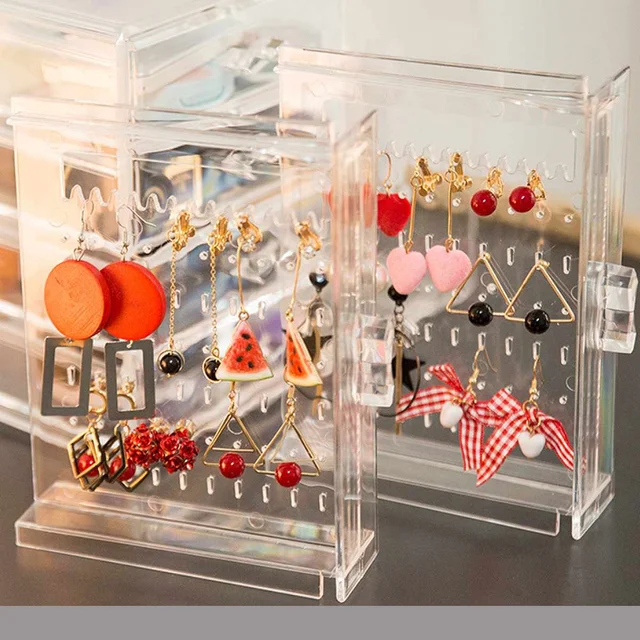 4 Layers Acrylic Jewelry Storage Box Drawer + 2 Earrings Display Stand Rack Necklace Bracelet Ring Organizer Case Dustproof 2