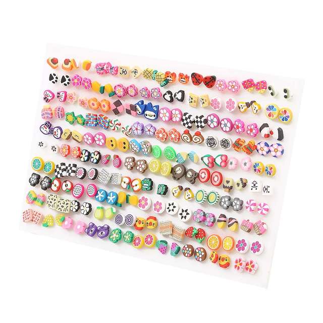 Colorful Fruit Flower Heart Star Crystal Stud Earrings Set Women Girls Small Plastic Geometric Crown Earrings Jewelry