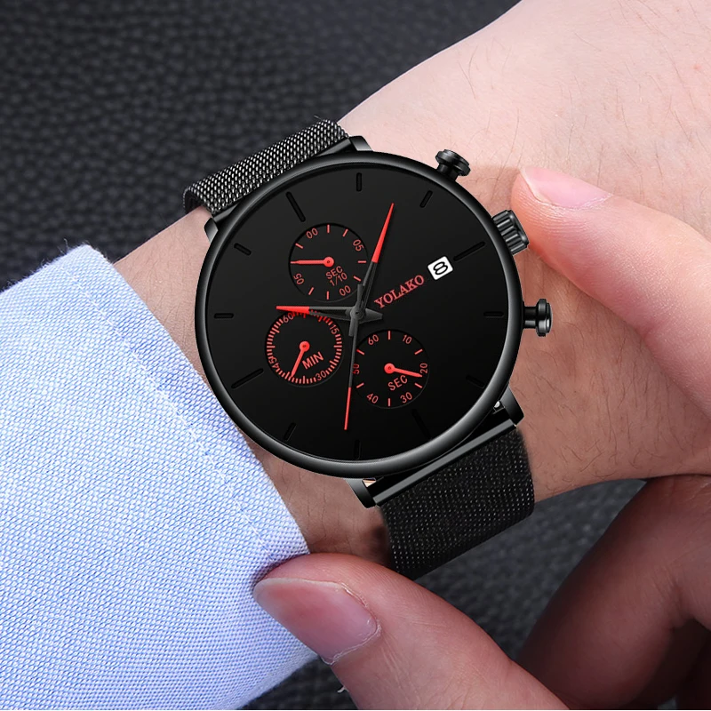 reloj hombre Mens Fashion Watches Luxury Stainless Steel Mesh Belt Calendar Quartz Watch Men Business Casual Clock часы мужские