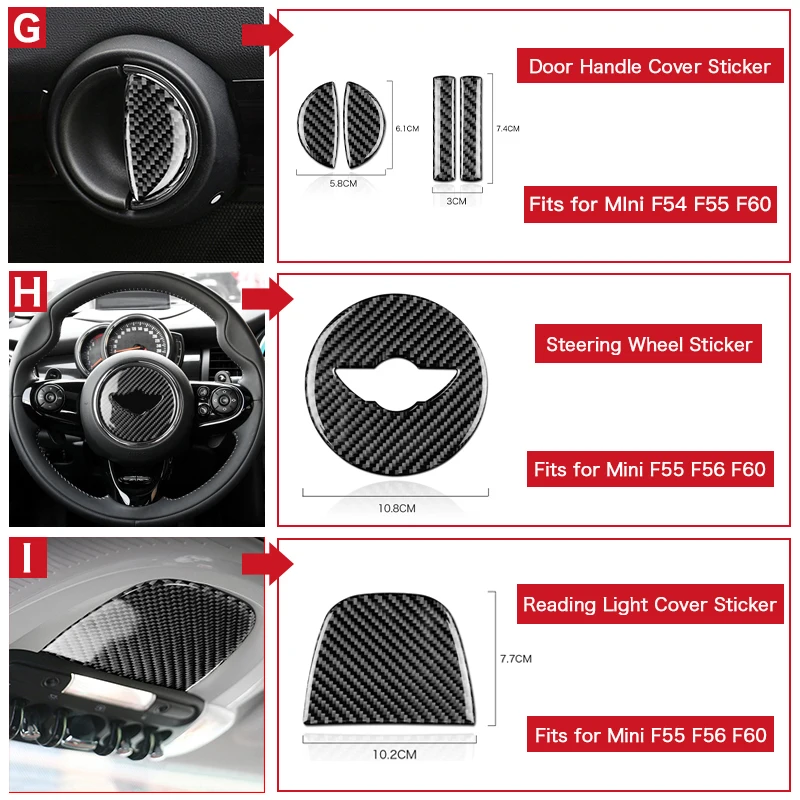 Стикер для салона автомобиля AMBERMILE из настоящего углеродного волокна наклейки Mini
