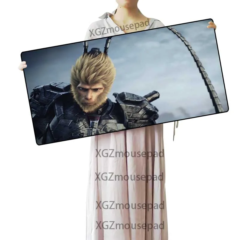 XGZ Large Gaming Mouse Pad Black Lock Edge The Monkey King Custom Computer Desk Mat Rubber Stripe N