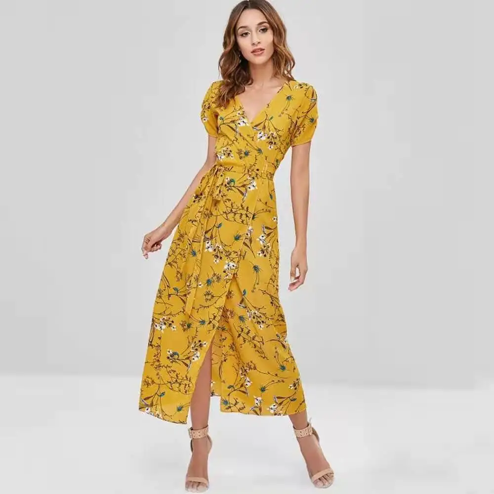 

Women V Neck Floral Print Long Dress Sexy Bodycon Dress Beach Sundress Dresses Boho Vintage Party Dresses Maxi Dresses Female