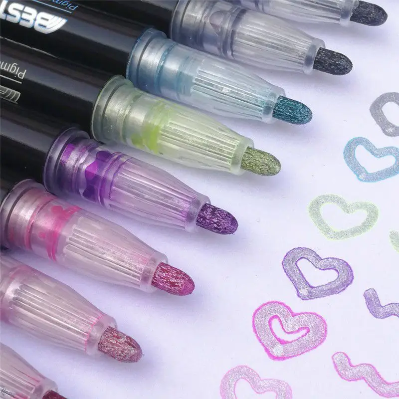 Permanent Marker Pen Marker Pens Color Marker Pens Permanent Marker Permanent Markers Pen Marker Paint Marker Pen Markers Pen Marker Pen Acrylic Paint Markers 12 Color Metal Paint Marker Pen set Double Line Pen Outline Marker Glitter for Drawing Painting Doodling School Supplies