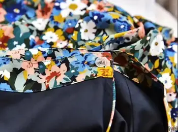 

New New Year's Ms. Flower Pleated Skirt Cotton Color Floral Floral Button Elegant Split Long Skirt