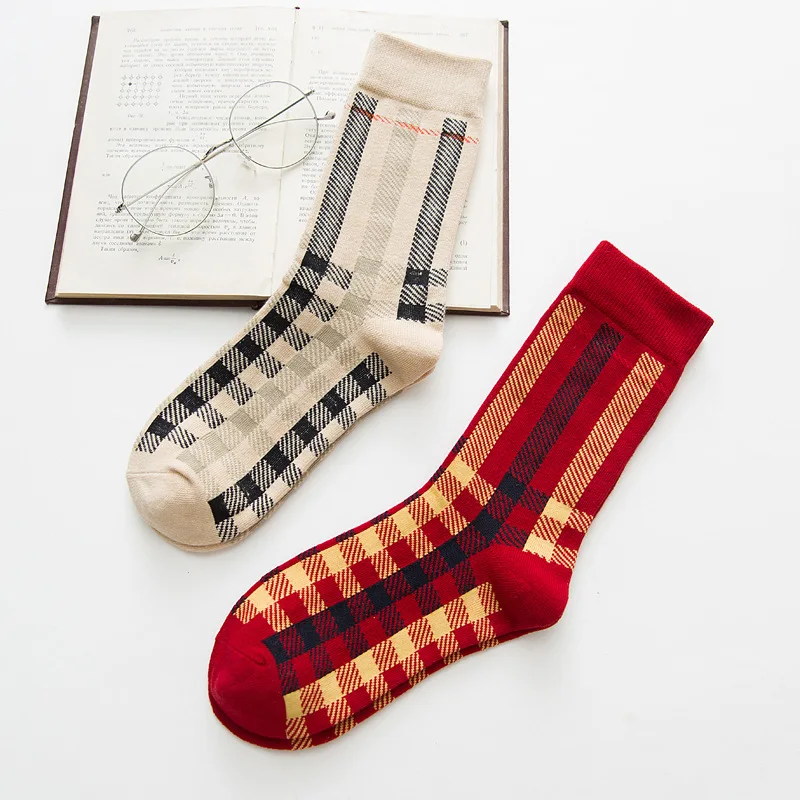 Japanese Korea Woman Socks Harajuku Fashion Plaid Socks Cotton Long Socks Hight Socks Autumn Winter New Sox Girls Warm Hosiery