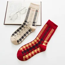 Japanese Korea Woman Socks Harajuku Fashion Plaid Socks Cotton Long Socks Hight Socks Autumn Winter New Sox Girls Warm Hosiery