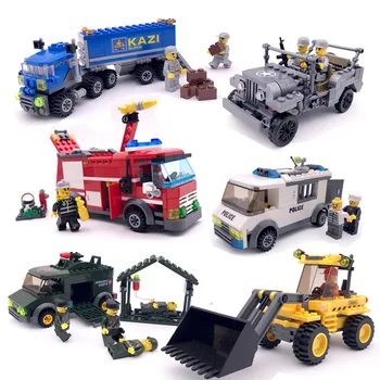 

Compatible lepining City Fire Fighting Transport Dumper Excavator Truck Model Building Blocks Enlighten Toys For Children Gift