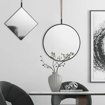

Hanging Round Wall Decorative Mirrors Bedroom Solid Bamboo Mirror Frame Bathroom Girls Dessing Room Mirror Adjustable Home Decor