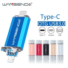 USB флеш-накопитель WANSENDA OTG, Тип C, флеш-накопитель, 16 ГБ, 32 ГБ, 64 ГБ, 128 ГБ, 256 ГБ, 512 ГБ, флешка, 3 в 1, карта памяти Micro USB