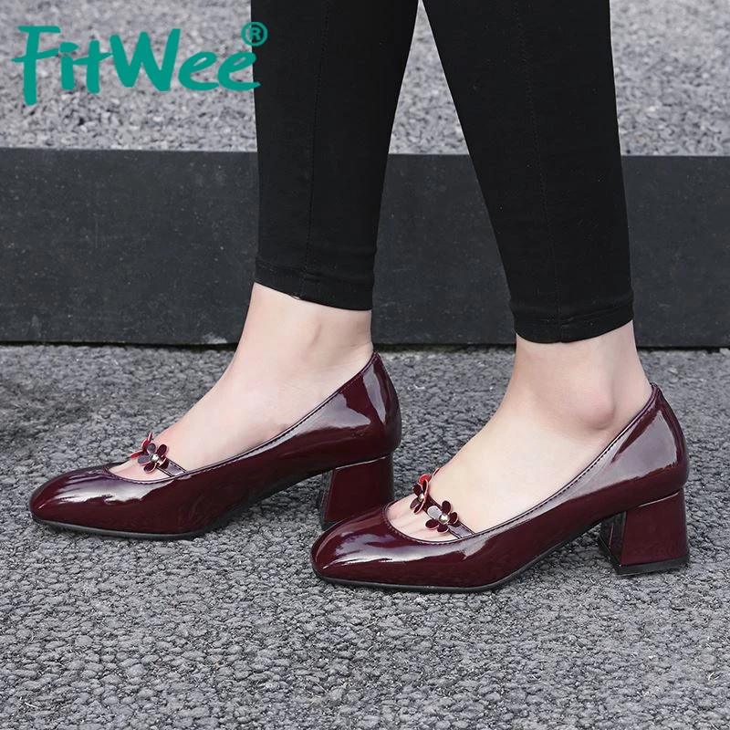 

FITWEE Plus Size 33-47 Lady Flower Pumps Spring Sweet Fashion Slip On Casual Shoes Woman Office Work Square Toe Pumps Footwear