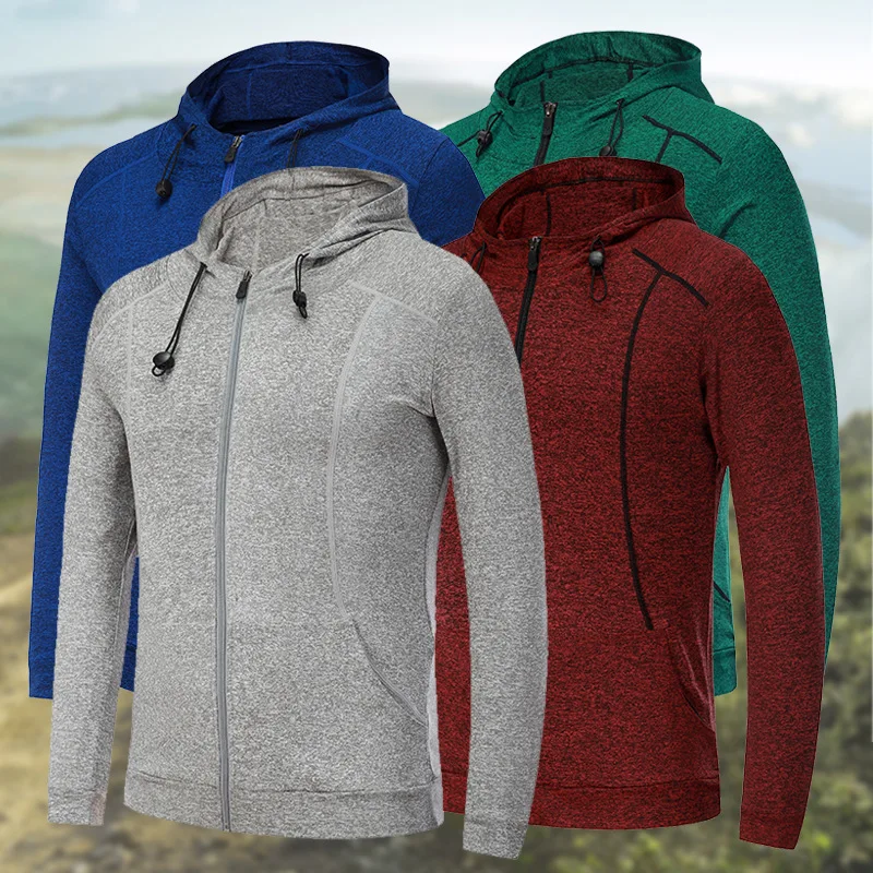 

Spring And Autumn Long Sleeve Compressing Cloth Coat Men's Zipper lan qiu fu Coat Running Sports Casual Tops Hooded Training Sui