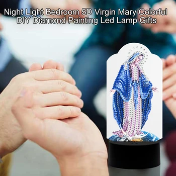 

Gifts Diamond Painting Led Lamp DIY Night Light With Tools USB 5D Virgin Mary Modeling Bedroom Embroidery Colorful Home Decor