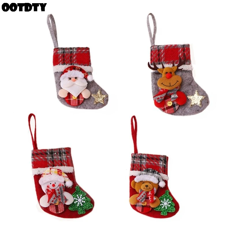 Mini Christmas Socking Santa Claus Candy Gift Bag Xmas Tree Hanging Pendants Decorations 2019