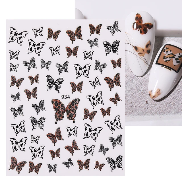 Black White Butterfly 3D Nails Sticker Geometry Decals Flower Gold DIY Decals Designs For Nail Art Manicures Decorations Salon 18