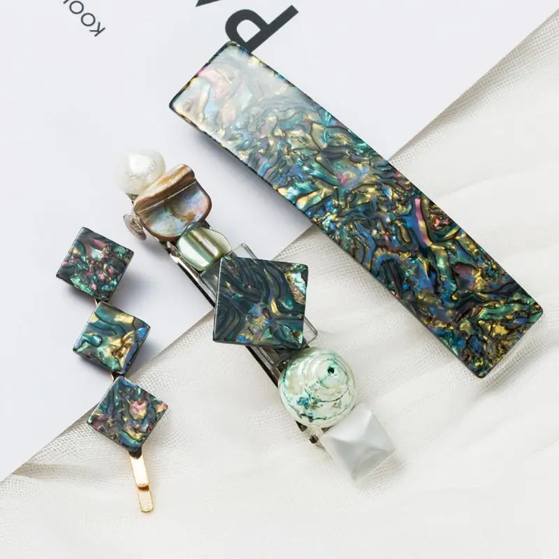 3 шт./компл. Для женщин Девушка Shimmer зыбучие пески ацетат весной зажим для волос с геометрическим рисунком AB цветные, отражающие заколка для волос, боковые пряди оснастки заколка для волос