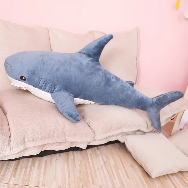 80/100 см короткая плюшевая большая подушка happy blue shark, удерживающая серую мягкую акулу, Комфортный коврик, плюшевая игрушка, подушка, детский подарок