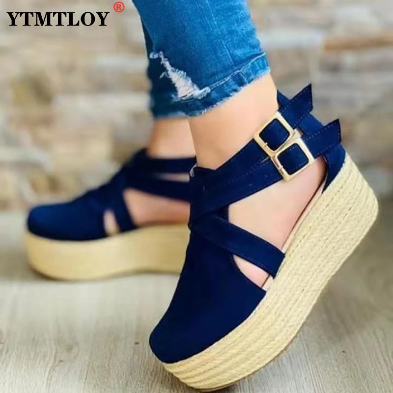 Ytmtloy zapatos cómodos para mujer, Sandalias de tacón alto para chicas negras, zuecos grandes y bajos cerrados, cuñas de terciopelo con plataforma que aumenta altura|Sandalias de mujer| - AliExpress