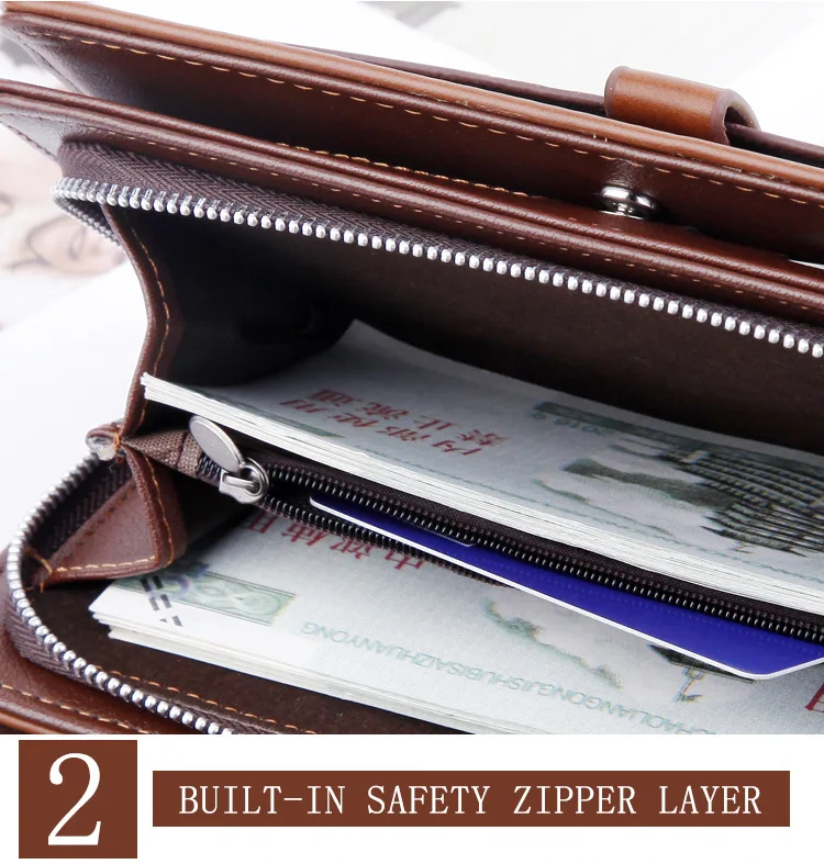 New Long Business Men's Leather Wallet With Coin Pocket Big Capacity Man Phone Purse Fashion Zipper Clutch Bag For Male