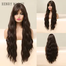 HENRY MARGU Highlight Synthetic Wigs Long Wave Ombre Honey Brown Blonde Wig with Bangs Party Heat Resistant Wig for Black Women