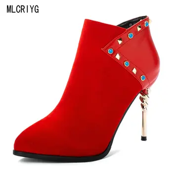 

Nice New Fashion Ankle Flock Boots Women Autumn Spring Colourful Diamond Shoes Woman High Heels Office Ladies Career Dress Boot