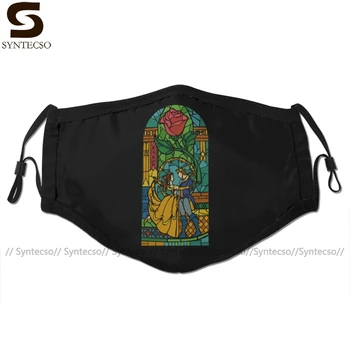 

Windows Mouth Face Mask Beauty And The Beast Stained Glass Facial Mask Kawai Cool with 2 Filters for Adult