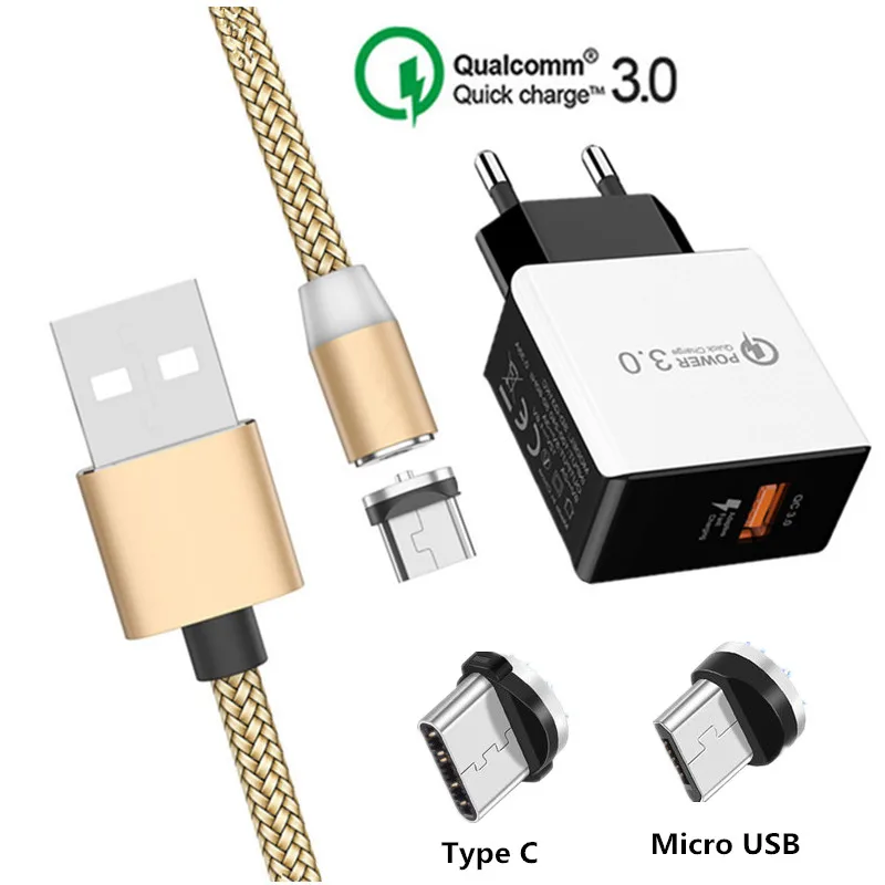 Магнитный usb кабель для быстрой зарядки и передачи данных Micro USB C Samsung galaxy S8 S9 S10 Plus