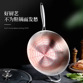 

Frying pan 304 stainless steel no lampblack no adhesion no coating three layers of steel composite steel kitchen pot