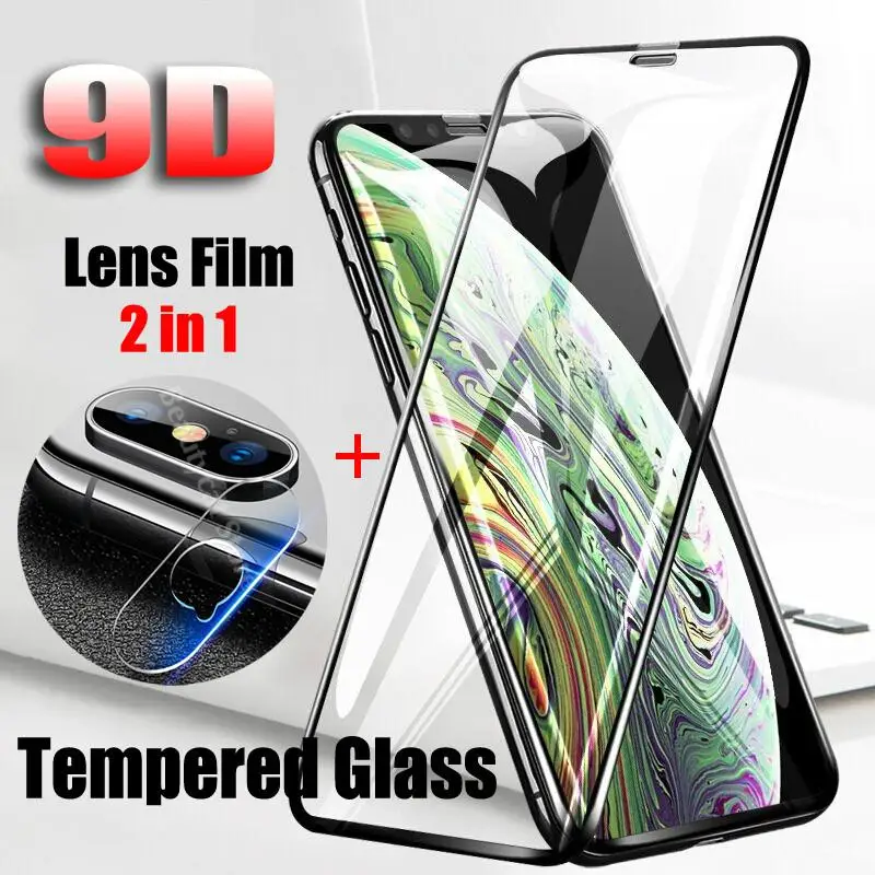 

9D 2 in 1 Back Camera Tempered Glass For iPhone 11 Pro Max 2019 X XS MAX XR 8 7 6 6S Plus Screen Protector Glass Back Lens Film