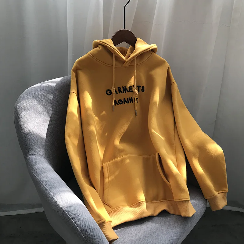 Autumn and winter new Fleece Hoodie women's Korean casual letter Plush top crop hoodies sweatshirts