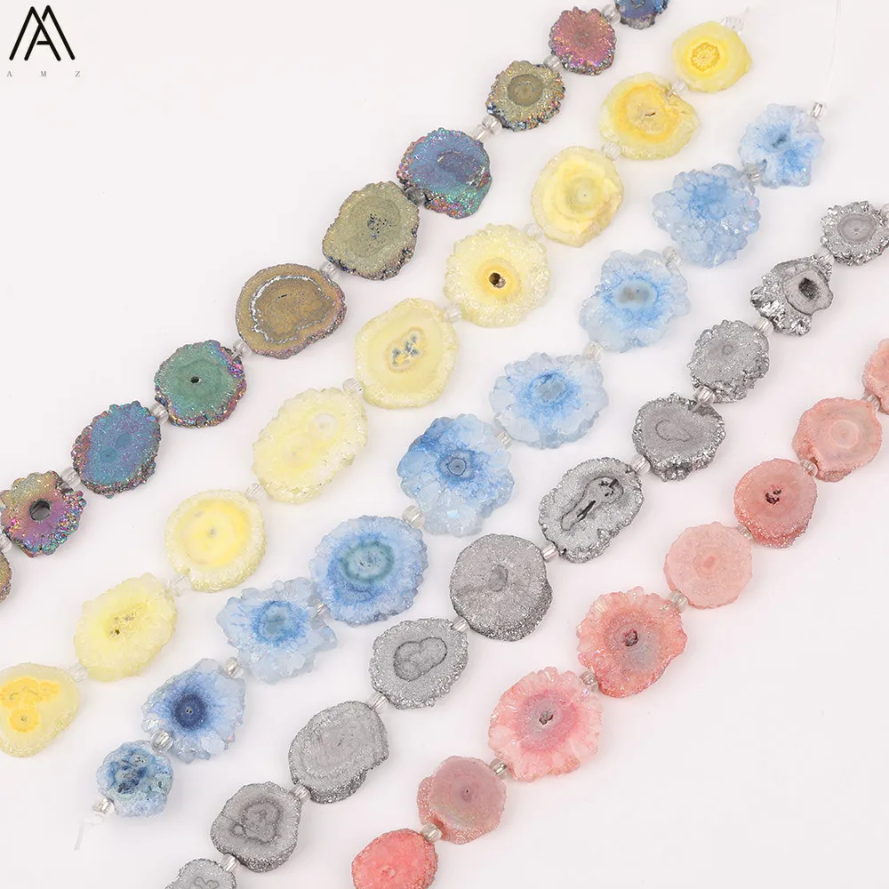 Fios de Jóias Aprox Pces Strand Arco-íris Titânio Freeform Laje Fatia Sol Flor Druzy Geode Agates Grânulos Soltos Xfx-174amce 9 –