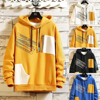 

2020 Autumn Spring Black Patchwork Hoodies MEN'S Sweatshirts Hiphop Punk Streetwear Casual Pullover