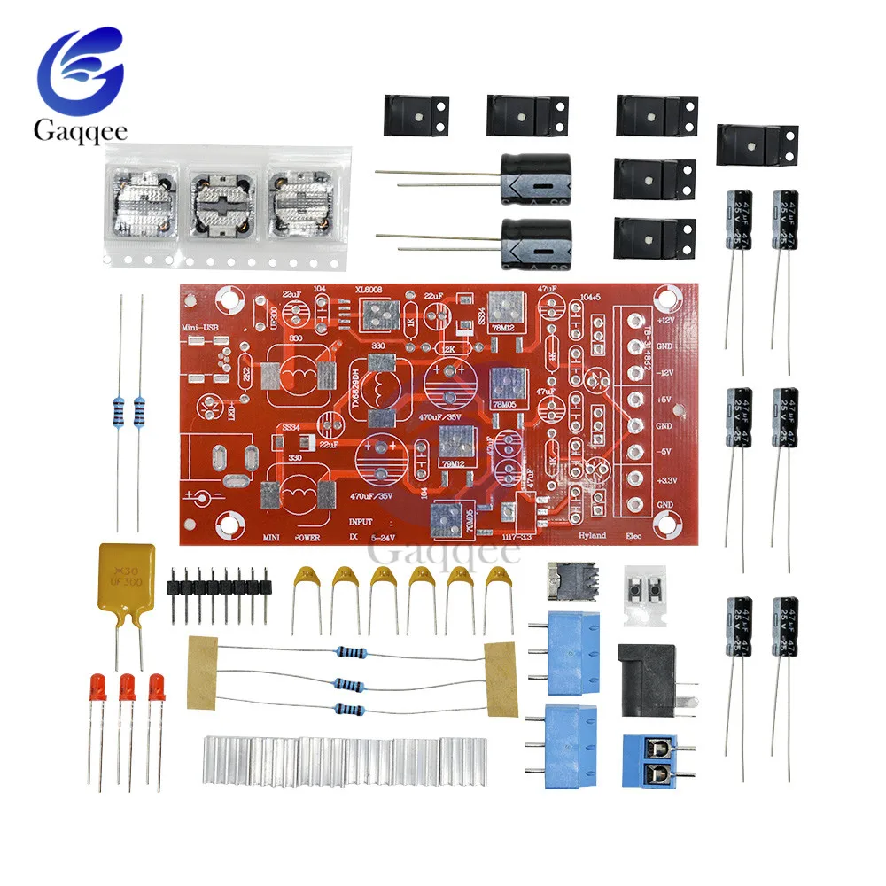 Мини USB DC регулятор напряжения модуль двойной модуль питания конденсатор сопротивление индуктор теплоотвод предохранитель переключатель DIY комплект