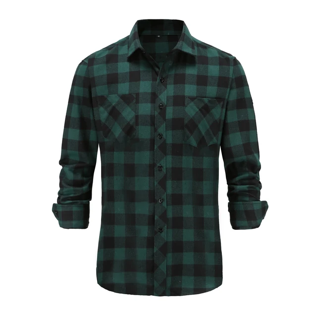 Dioufond Pocket Plaid Flannel Shirt for Men Cotton Long Sleeve Buffalo Check Shirts Red and Black Flannel Autumn Winter New