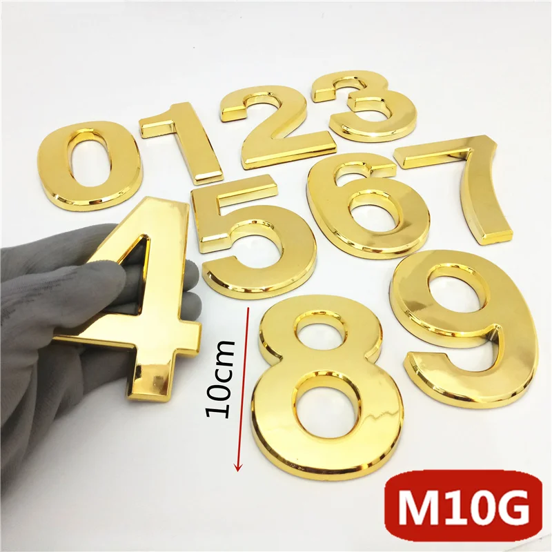 Gold 3D Large House and Mailbox Number Stickers - 10cm Modern Address Door Plate