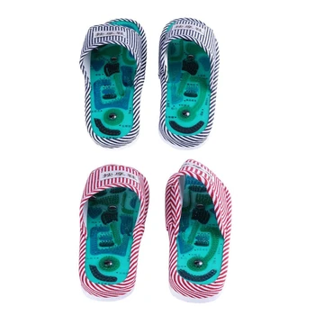 

2Pair Acupuncture Foot Massage Slippers Reflexology netic Sandals Acupuncture Feet Care Massage Shoes Pink + blue stripes