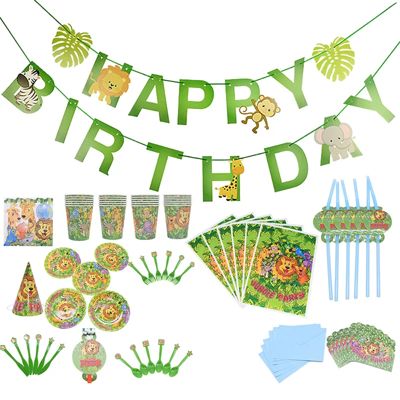 

1Set Tropical Animal Lion Party Disposable Tableware Paper Napkins Plate Kids Boy Happy Birthday Decoration Baby Shower Favors