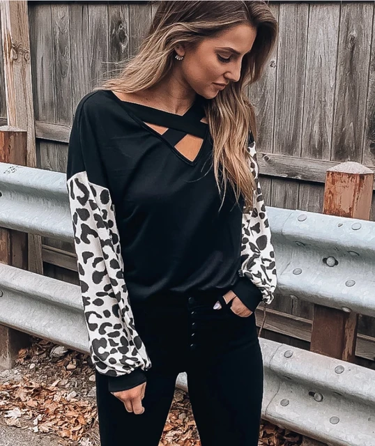 Women Long Sleeve Sexy Leopard Print Blouse Lady Office T Shirt Tunic  Casual Loose Tops Oversized Women Top Blusas - AliExpress