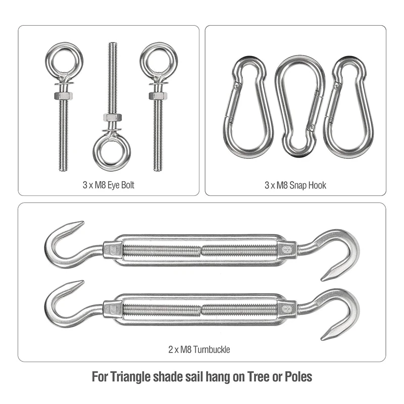 304 нержавеющая сталь M8 сверхмощный солнцезащитный тент парус крепежный комплект тройной угол сад патио навес Солнцезащитная фурнитура