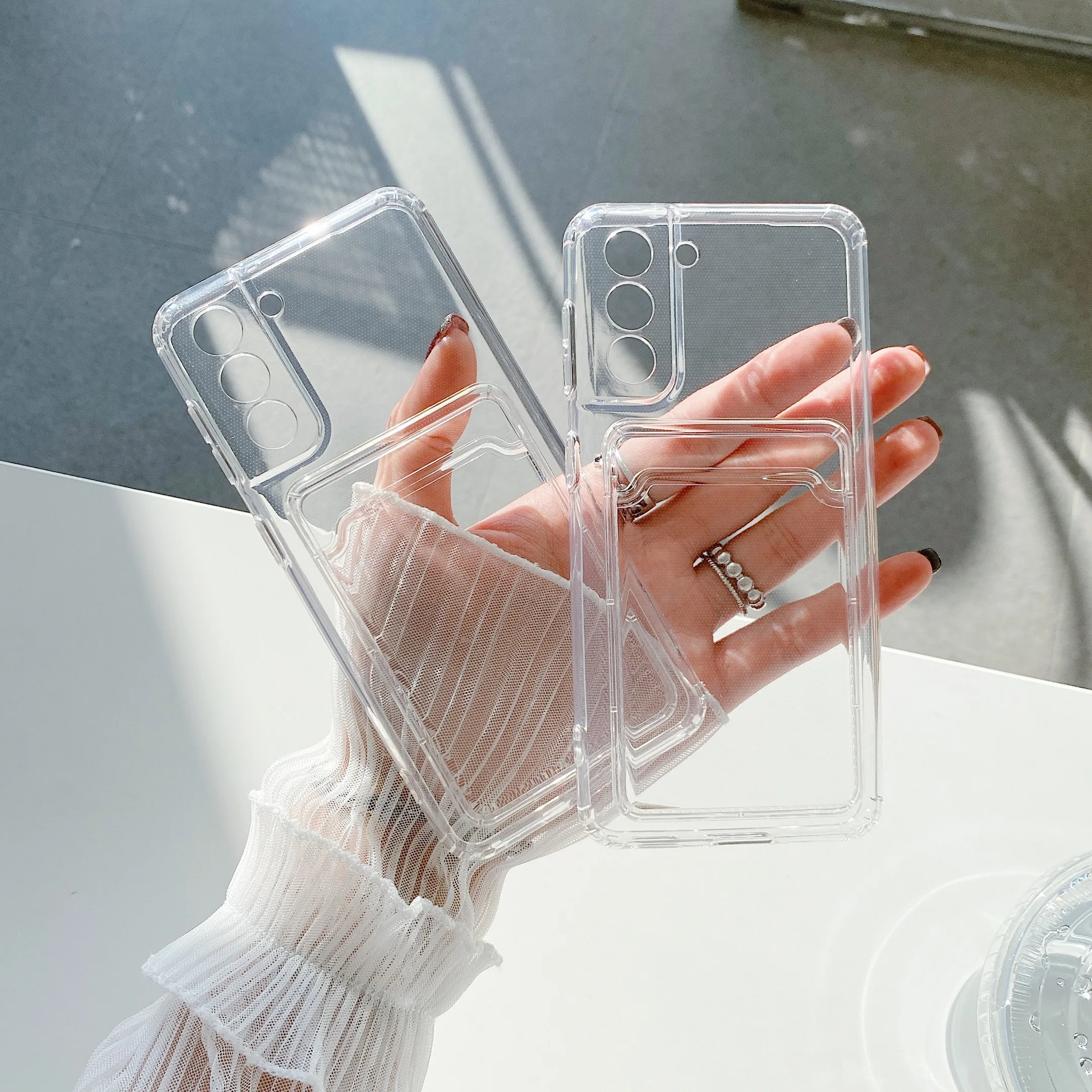 kawaii phone cases samsung Clear Card Holder Shockproof Case For Samsung Galaxy A53 5G A33 A13 A82 A72 A52 A32 A22 A12 A71 A51 A31 A21S A90 A70 A50 A30 A20 silicone case for samsung