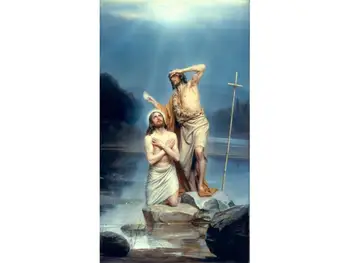 

2 Handmade Art Paintings by College Teachers - Baptism of Christ Carl Heinrich Bloch Jesus Christian - Oil Painting on Canvas