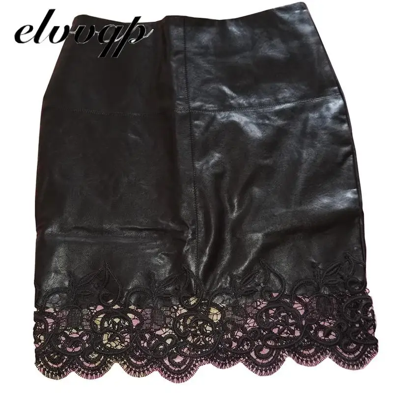 

Black Pu Leather Skirt Women 2020 New Fashion Sexy Lace High Waist Bodycon Skirt Office Work Pencil Mini Skirt Plus Size Lu1540