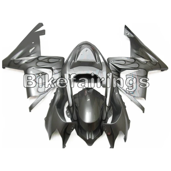 Полный серебряный и черный Пламя инжекции Обтекатели для Kawasaki ZX10R 2004 2005 04 05 ZX-10R мотоциклов пластиковый Кузов комплект