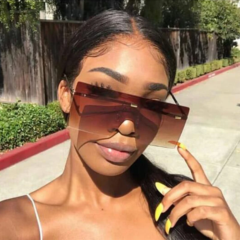 

Oversized Square sunglasses women luxury brand rimless ladies sun glasses female fashion glasses brown Brand Grandient Shades