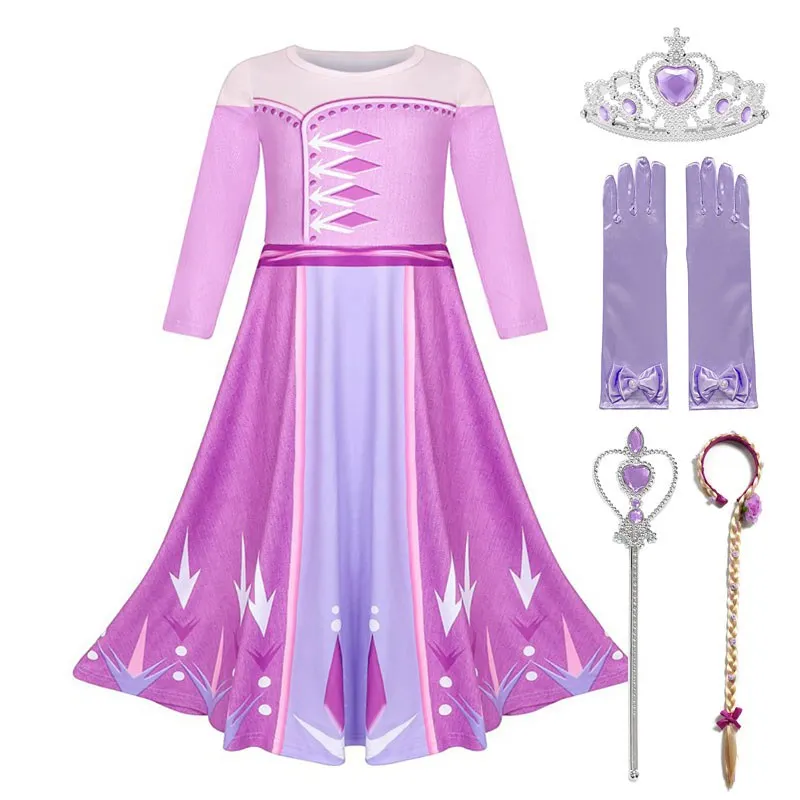 Elsa Dress Set 04 MUABABY для девочек; платье принцессы Эльзы 2; фиолетовая ночная рубашка с принтом; Детский Рождественский маскарадный костюм Снежной Королевы; повседневная одежда - Цвет: Elsa Dress Set 04