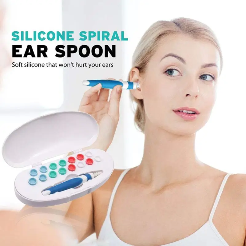 

Ear Cleaner Earpick Ears Wax Remover Spiral Earwax with 16 Replacement Tips Plastic Storage Case Set Care Tools Easy to Use