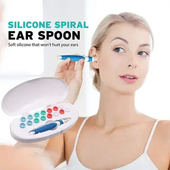 

Ear Cleaner Earpick Ears Wax Remover Spiral Earwax with 16 Replacement Tips Plastic Storage Case Set Care Tools Easy to Use