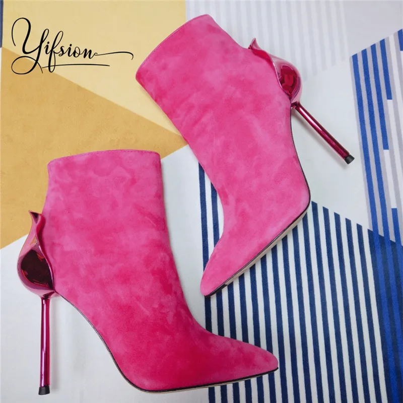 OLOME New Fashion Genuine Leather Gladiator Side Zip Women Boots Pointed Toe High Heel Women Autumn Winter Boots Shoes Woman
