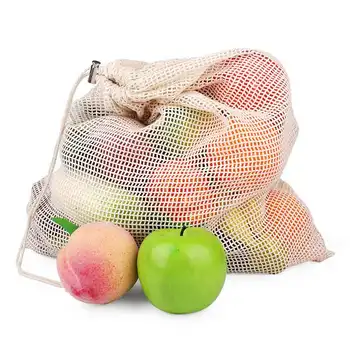 

Reusable Cotton Vegetable Bags Wholesale Home Kitchen Fruit Vegetable Storage Mesh Bags With Drawstring Machine Washable