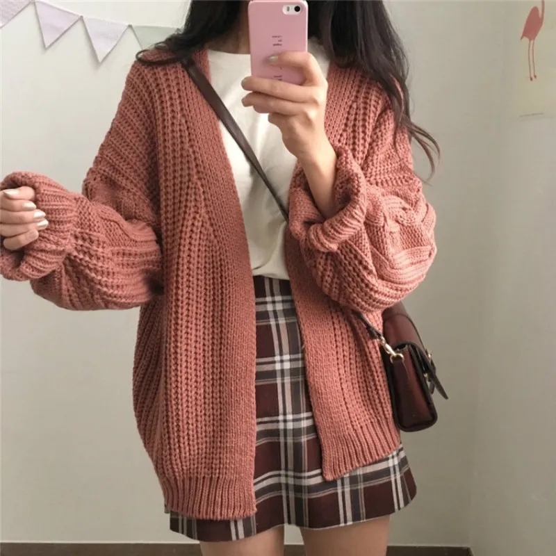 Loose long sleeve twist knitted coat women's thickened cardigan sweater